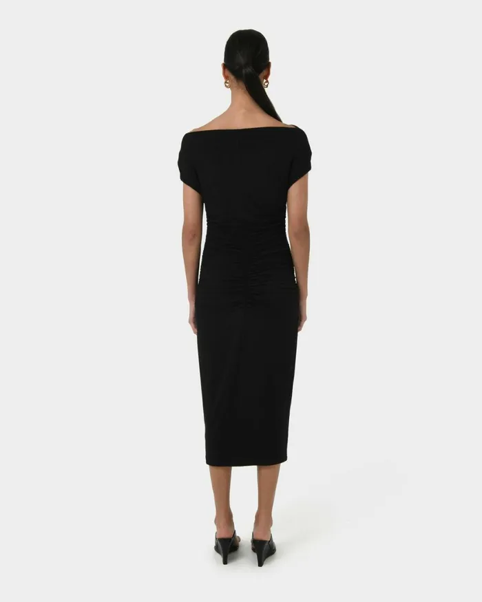 Forcast Mia Ruched Jersey Dress Chocolateblack Women Midi Dresses