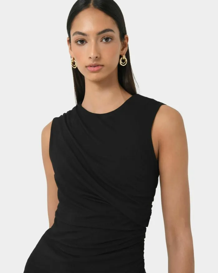 Forcast Mia Ruched Jersey Top Chocolateivoryblack Women TShirts and Tops
