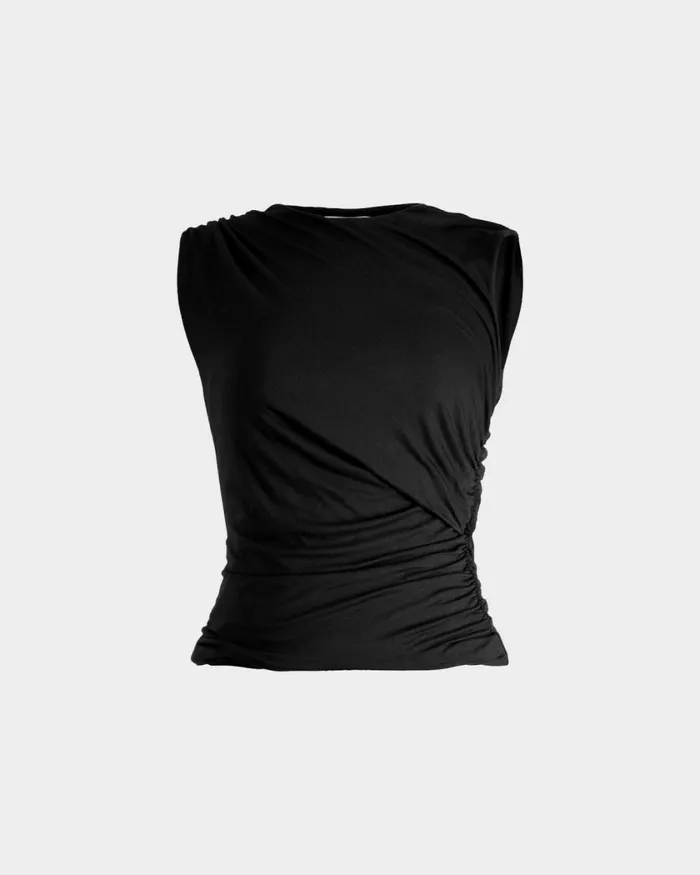 Forcast Mia Ruched Jersey Top Chocolateivoryblack Women TShirts and Tops