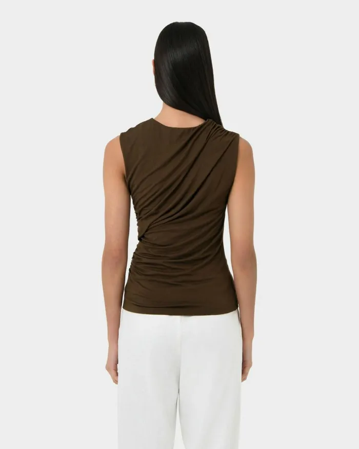 Forcast Mia Ruched Jersey Top Chocolateivoryblack Women TShirts and Tops