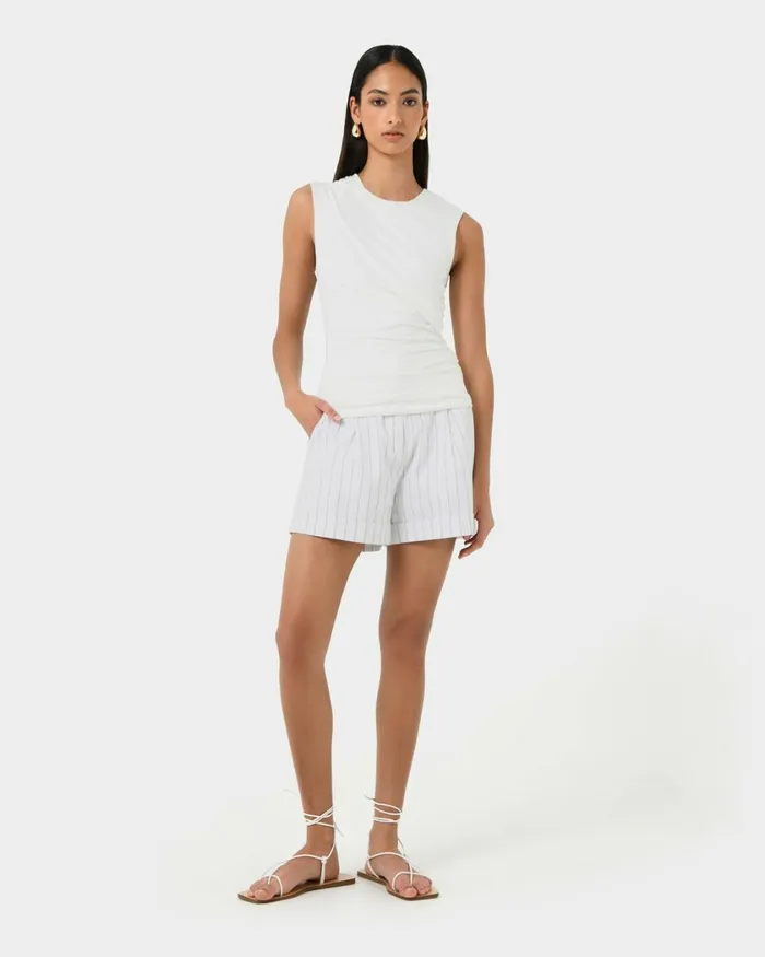 Forcast Mia Ruched Jersey Top Chocolateivoryblack Women TShirts and Tops