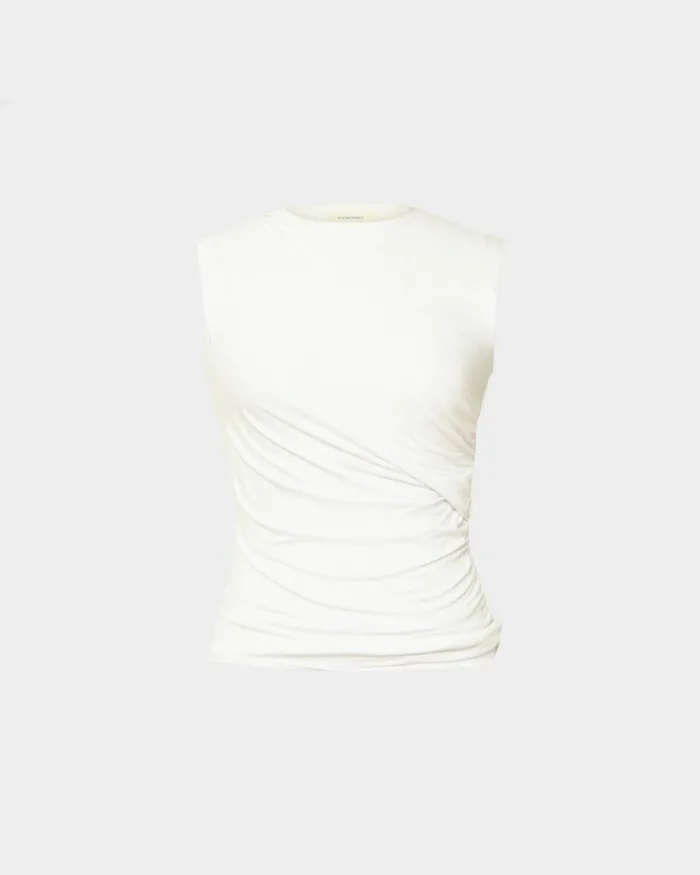Forcast Mia Ruched Jersey Top Chocolateivoryblack Women TShirts and Tops