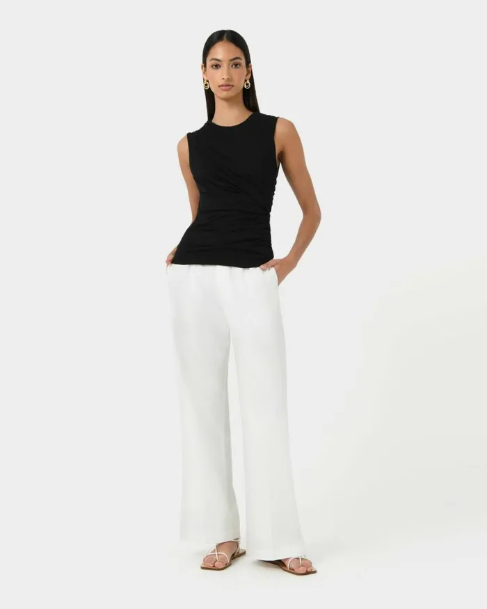 Forcast Mia Ruched Jersey Top Chocolateivoryblack Women TShirts and Tops