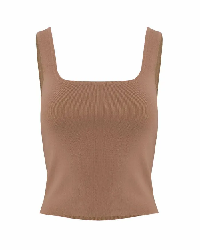 Forcast Miami Cropped Knit Top Iced Coffee Women TShirts and Tops