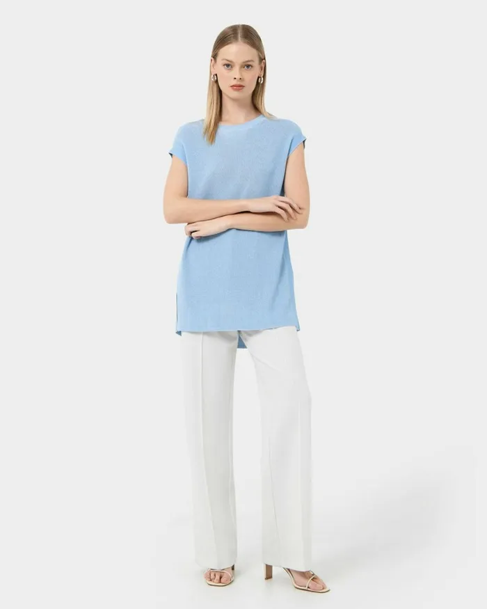 Forcast Milano Melange Knit Top Stone Blueivory Women TShirts and Tops