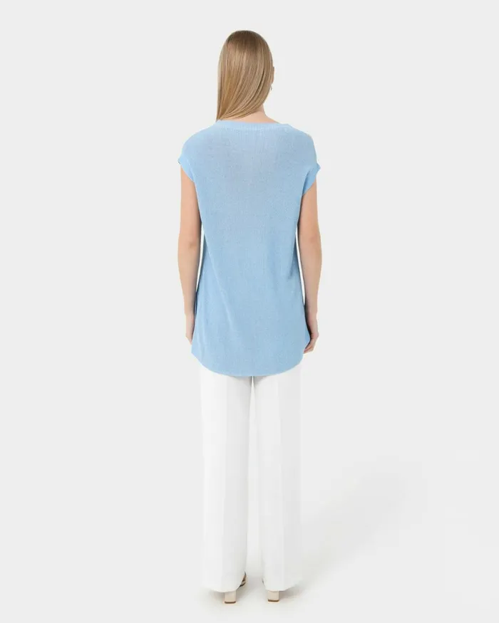 Forcast Milano Melange Knit Top Stone Blueivory Women TShirts and Tops