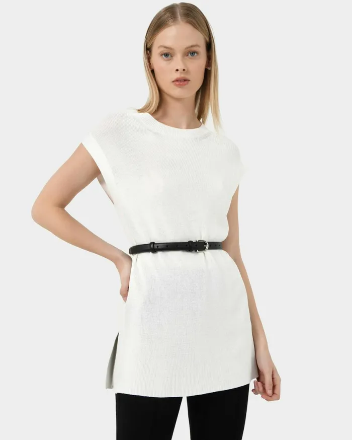 Forcast Milano Melange Knit Top Stone Blueivory Women TShirts and Tops