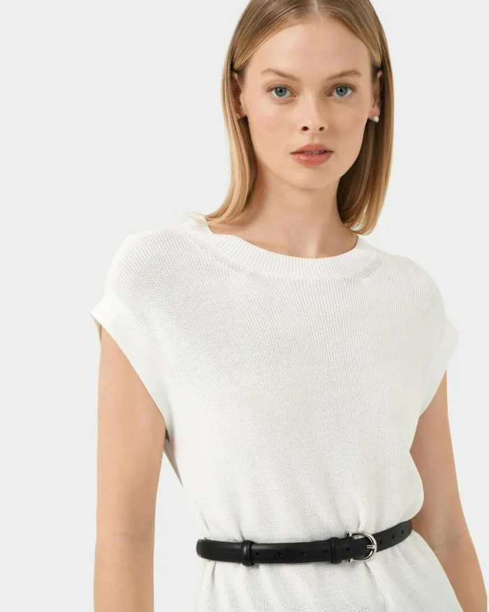 Forcast Milano Melange Knit Top Stone Blueivory Women TShirts and Tops