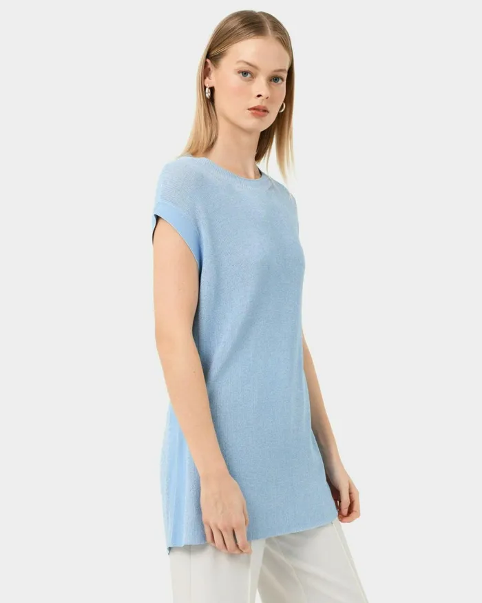 Forcast Milano Melange Knit Top Stone Blueivory Women TShirts and Tops