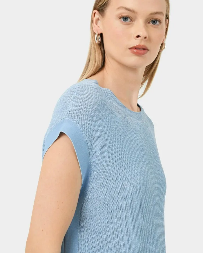Forcast Milano Melange Knit Top Stone Blueivory Women TShirts and Tops