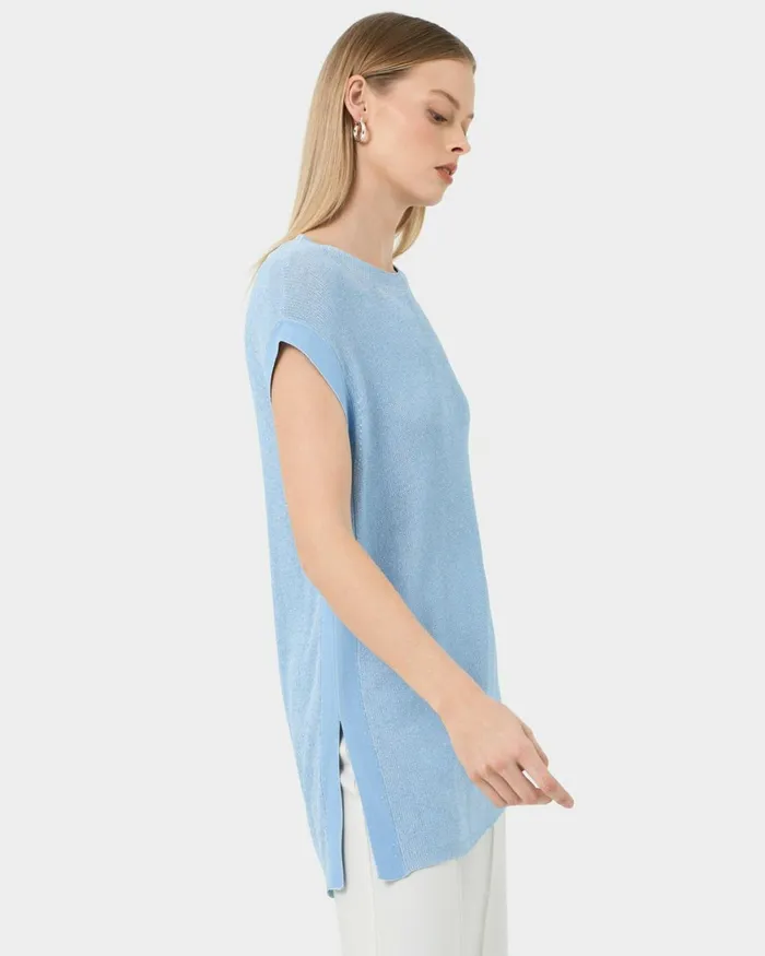 Forcast Milano Melange Knit Top Stone Blueivory Women TShirts and Tops