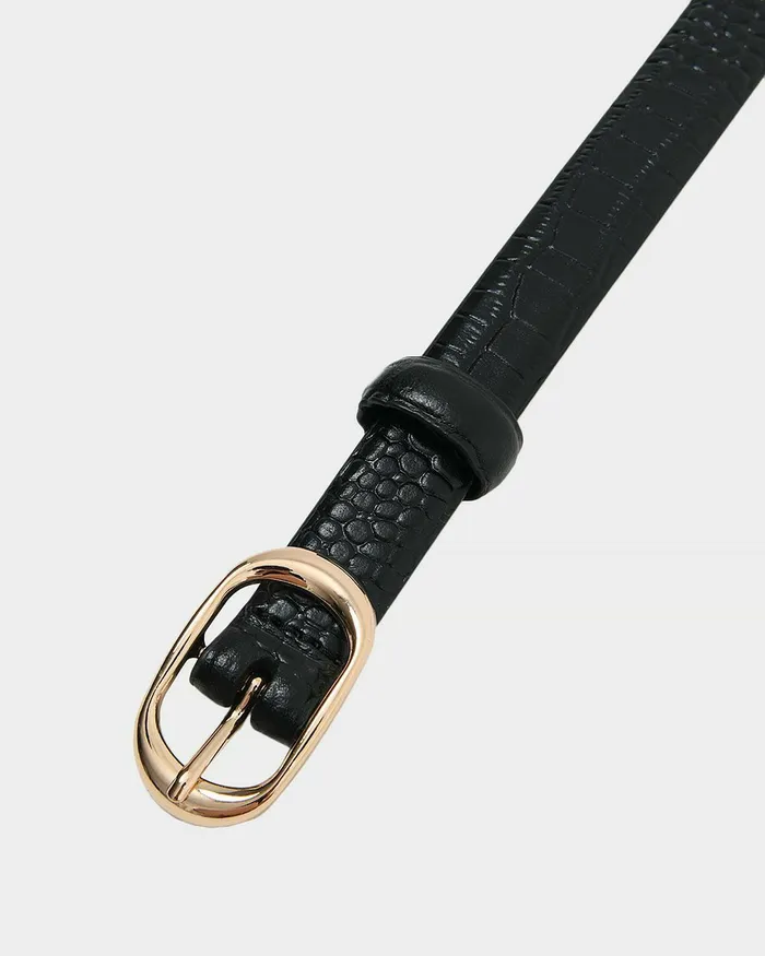 Forcast Millie Leather Croc Belt Black Women Belts