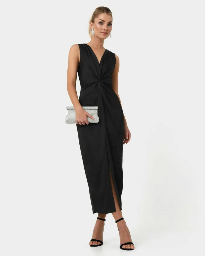 Forcast Mimi Front Twist Dress Black Women Black Dresses