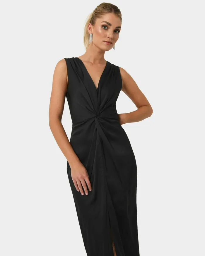 Forcast Mimi Front Twist Dress Black Women Black Dresses