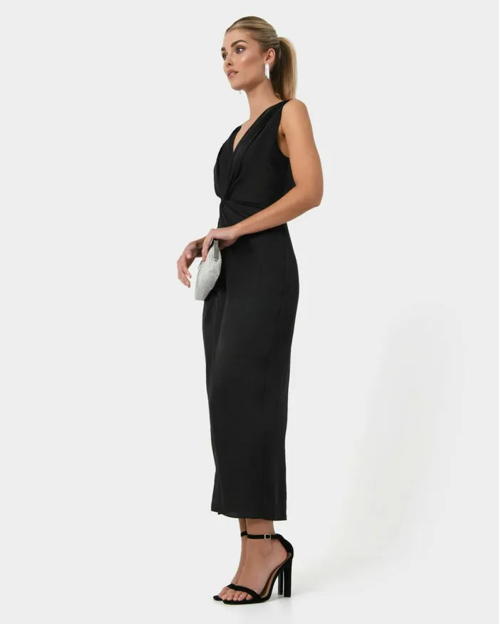 Forcast Mimi Front Twist Dress Black Women Black Dresses