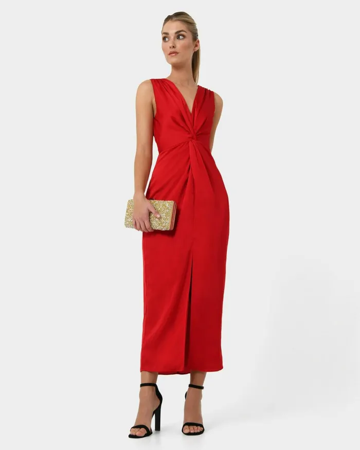 Forcast Mimi Front Twist Dress Red Women Maxi Dresses