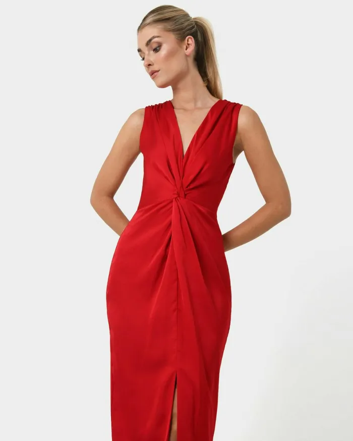 Forcast Mimi Front Twist Dress Red Women Maxi Dresses