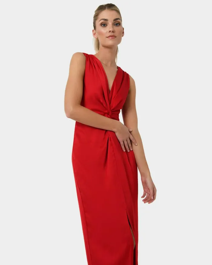 Forcast Mimi Front Twist Dress Red Women Maxi Dresses