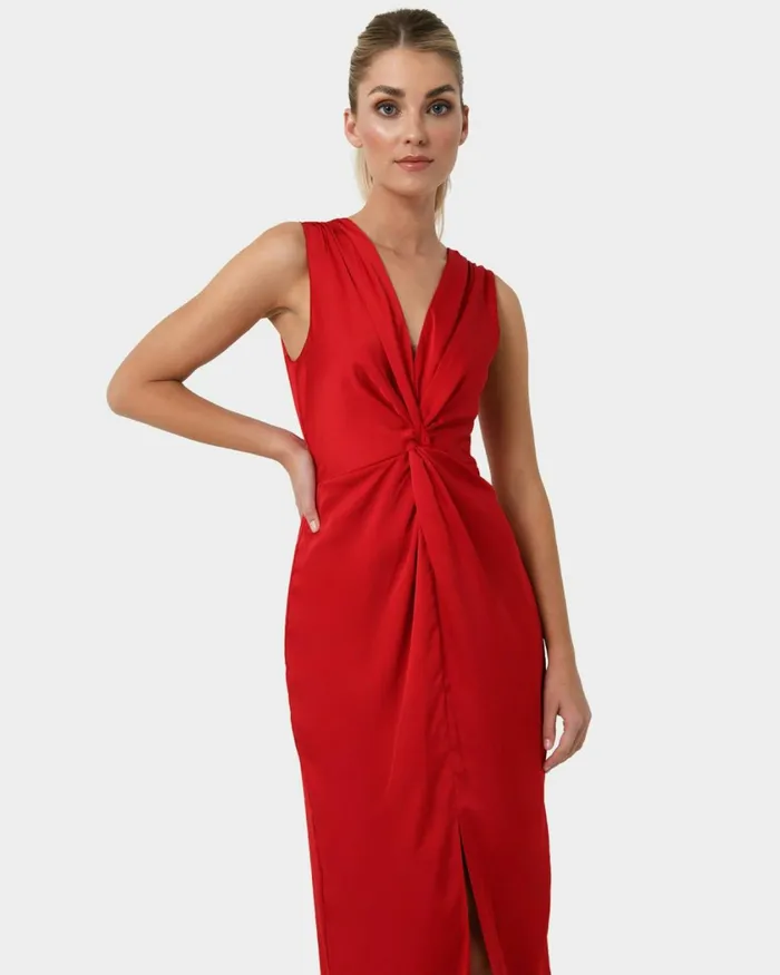 Forcast Mimi Front Twist Dress Red Women Maxi Dresses