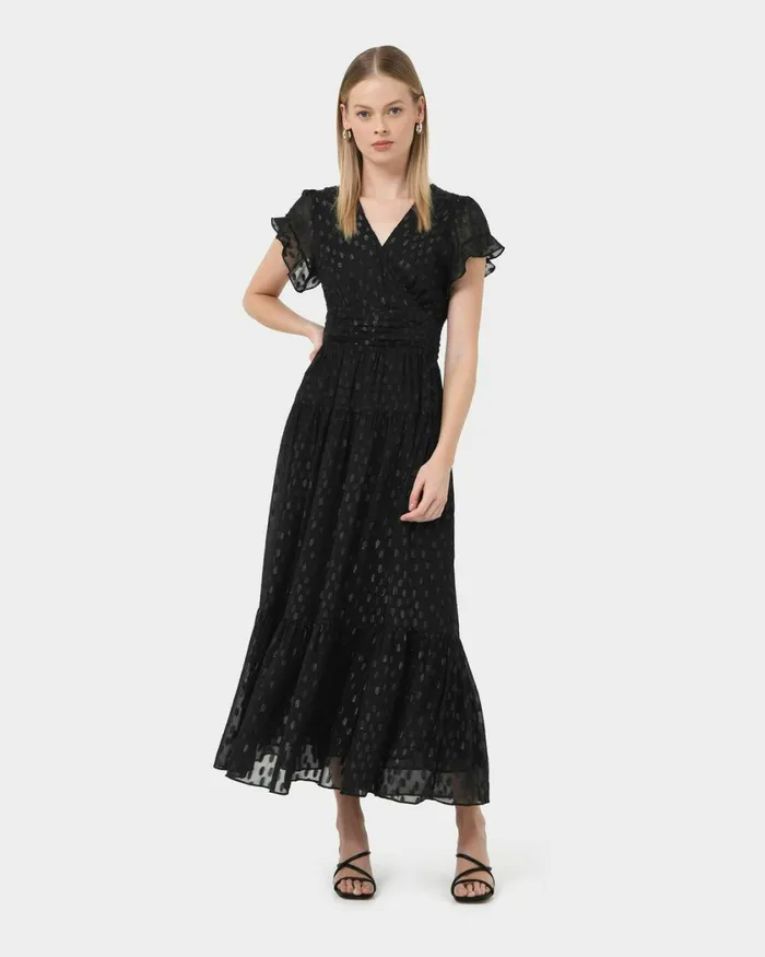 Forcast Minda Glitter Maxi Dress Black Women Maxi Dresses