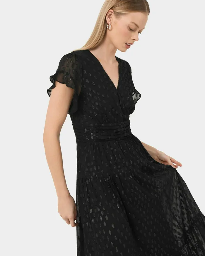 Forcast Minda Glitter Maxi Dress Black Women Maxi Dresses