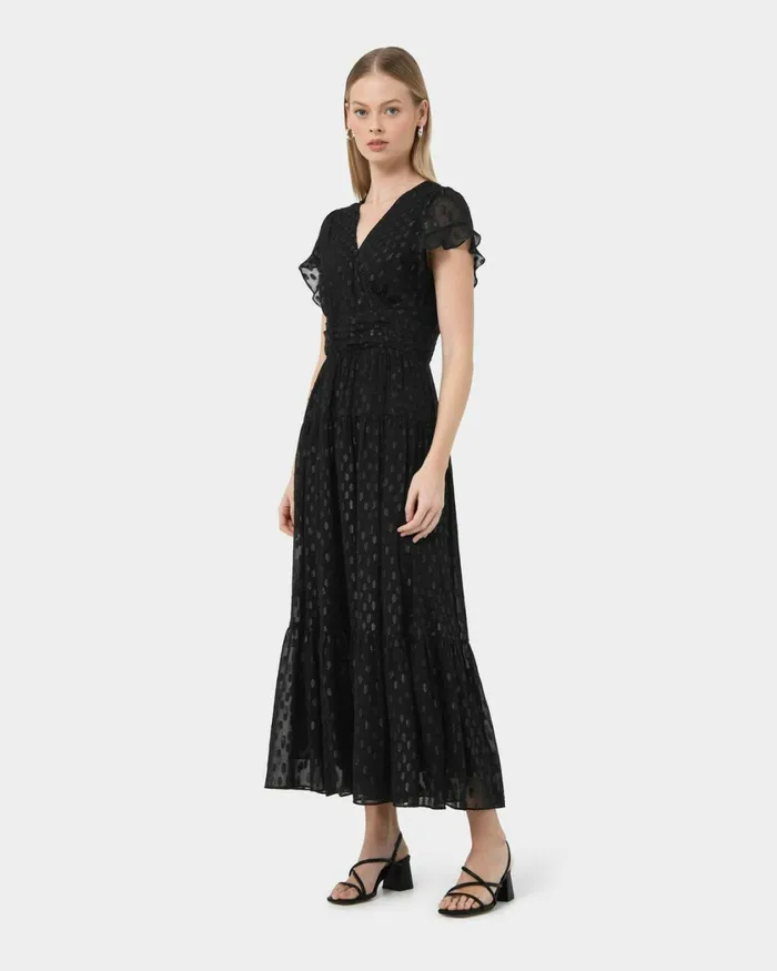 Forcast Minda Glitter Maxi Dress Black Women Maxi Dresses