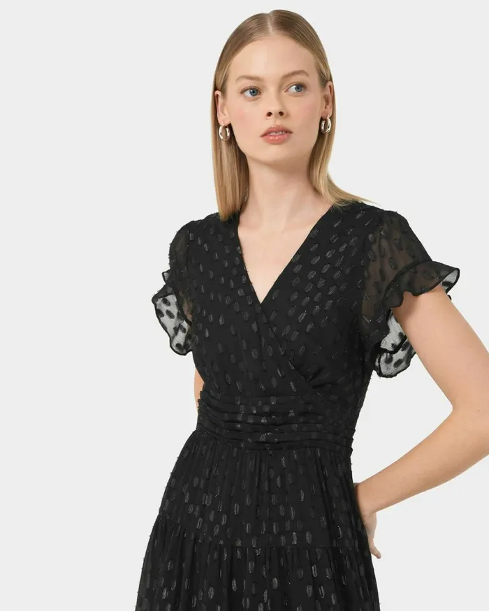 Forcast Minda Glitter Maxi Dress Black Women Maxi Dresses