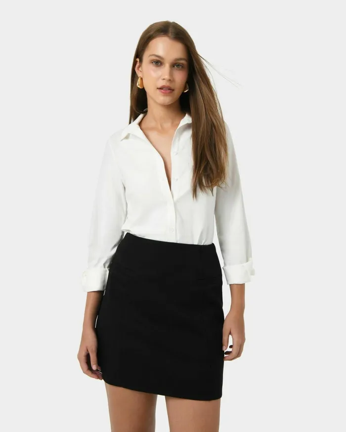 Forcast Morgan Collared Shirt Ivoryblack Women TShirts and Tops