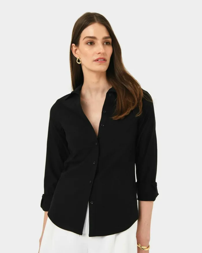Forcast Morgan Collared Shirt Ivoryblack Women TShirts and Tops