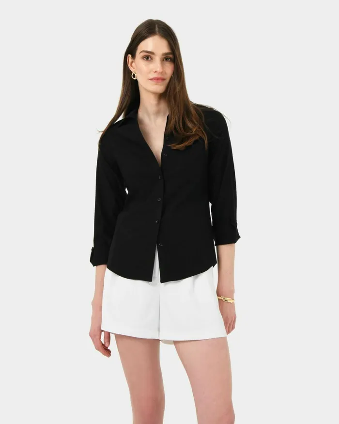 Forcast Morgan Collared Shirt Ivoryblack Women TShirts and Tops