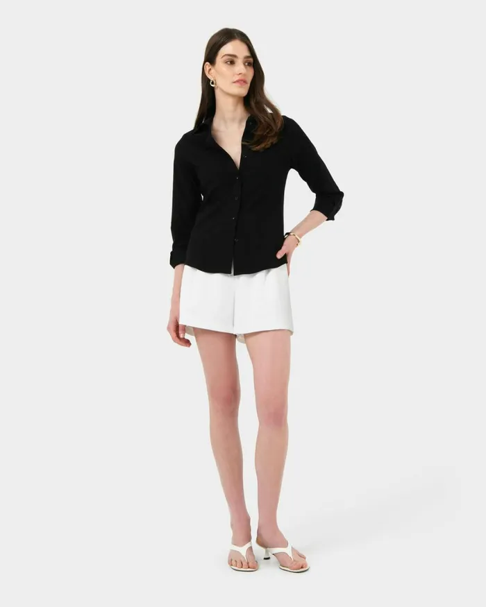 Forcast Morgan Collared Shirt Ivoryblack Women TShirts and Tops