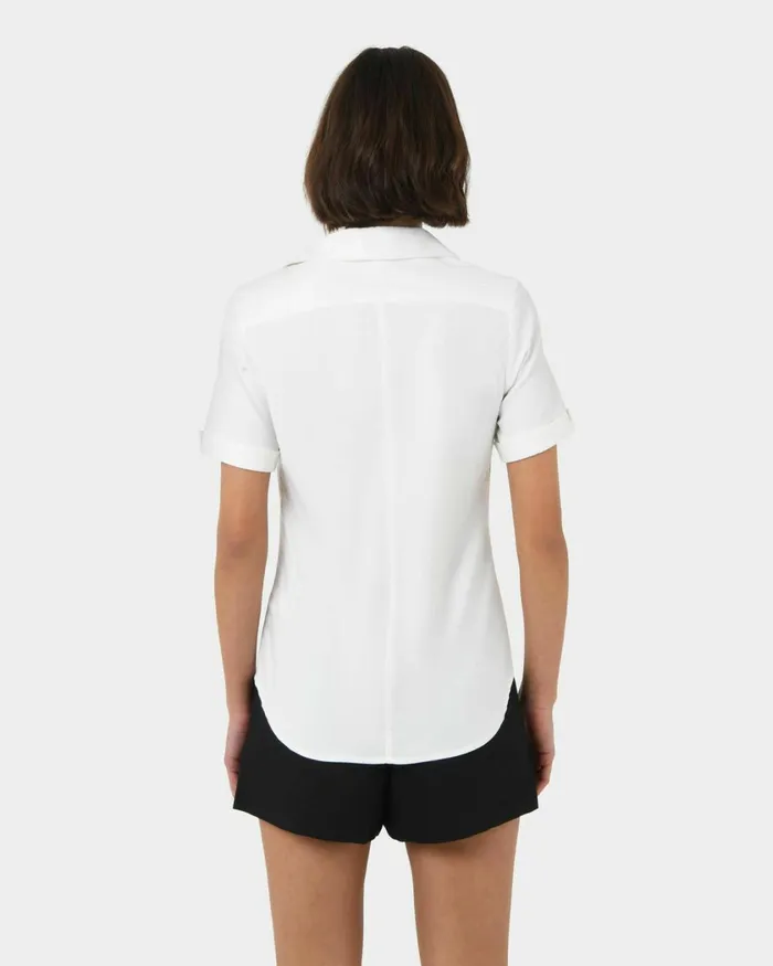 Forcast Morgan Cuff Short Sleeve Ivoryblack Women TShirts and Tops