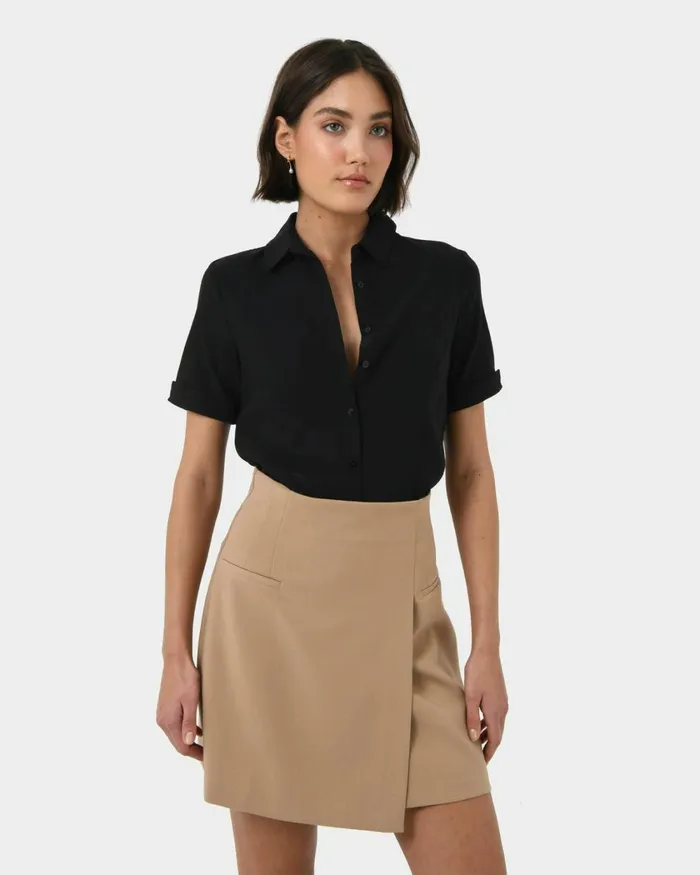 Forcast Morgan Cuff Short Sleeve Ivoryblack Women TShirts and Tops