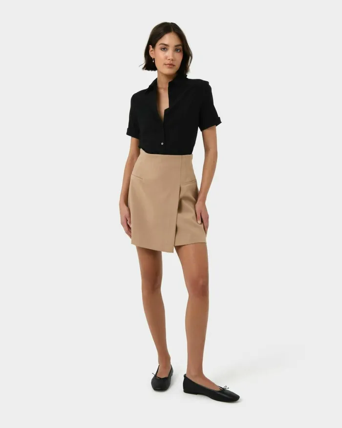 Forcast Morgan Cuff Short Sleeve Ivoryblack Women TShirts and Tops