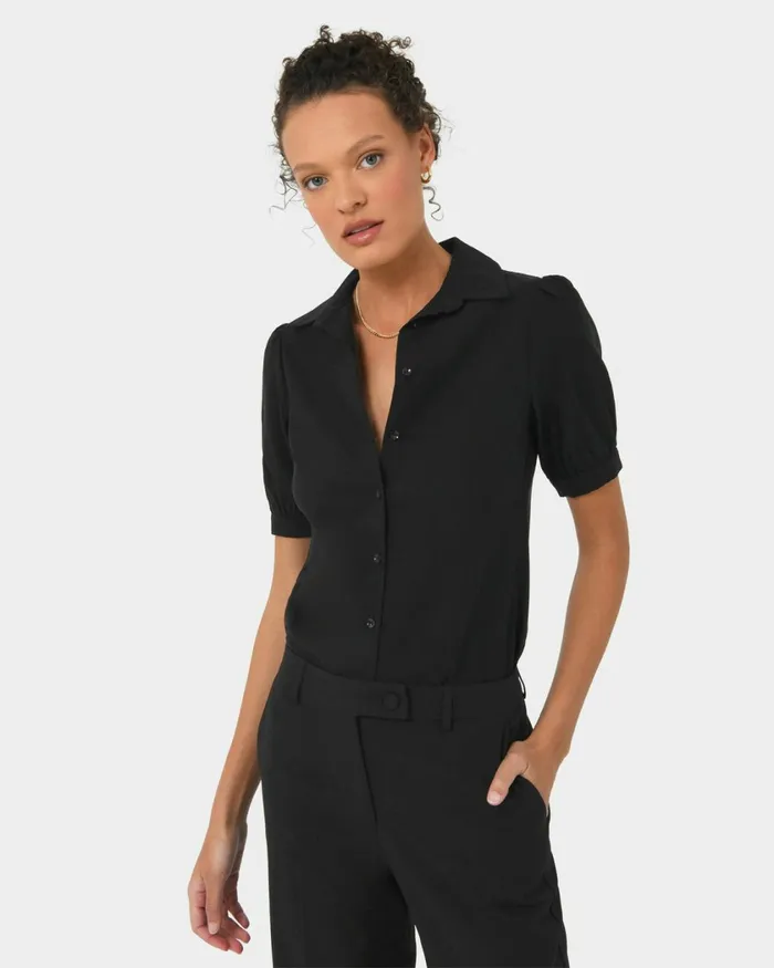 Forcast Morgan Short Sleeve Blouse Black Women TShirts and Tops