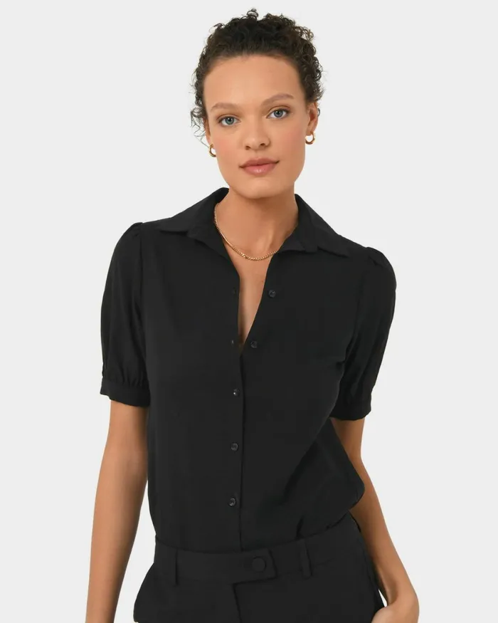 Forcast Morgan Short Sleeve Blouse Black Women TShirts and Tops
