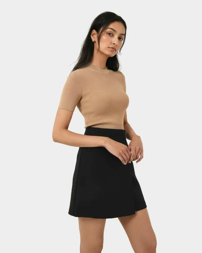 Forcast Murphy Crop Knit Top Camelivoryblack Women TShirts and Tops