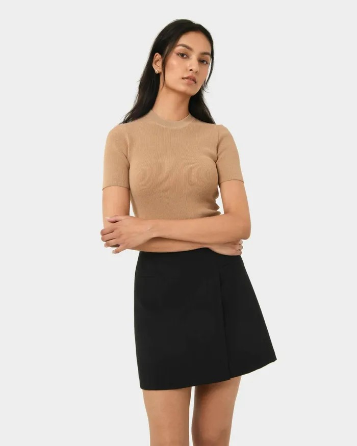 Forcast Murphy Crop Knit Top Camelivoryblack Women TShirts and Tops
