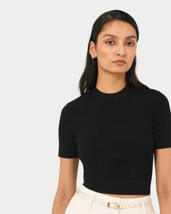 Forcast Murphy Crop Knit Top Camelivoryblack Women TShirts and Tops