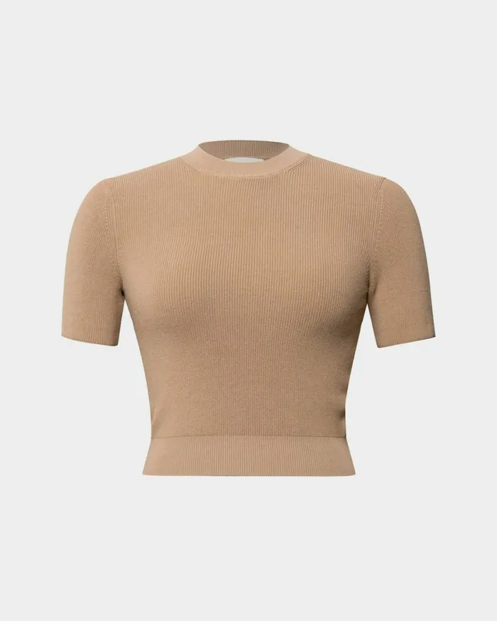 Forcast Murphy Crop Knit Top Camelivoryblack Women TShirts and Tops