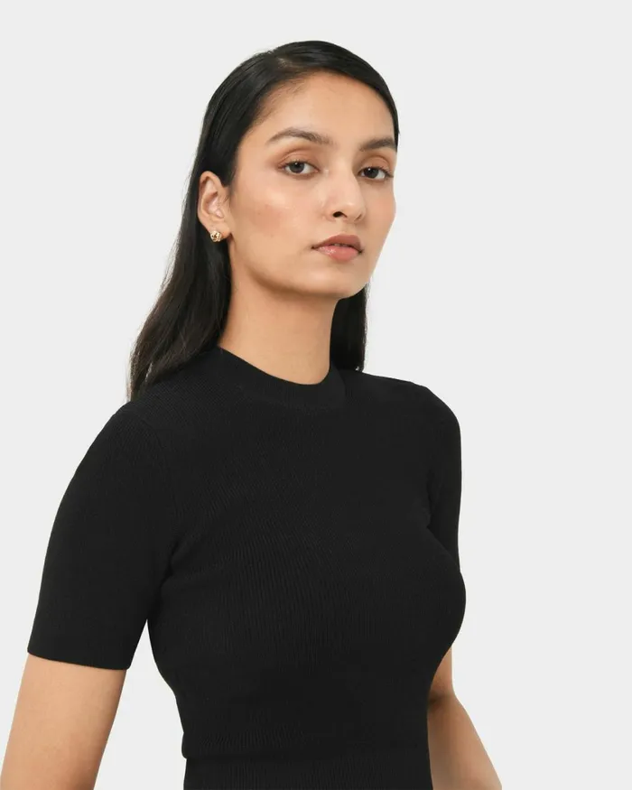 Forcast Murphy Crop Knit Top Camelivoryblack Women TShirts and Tops