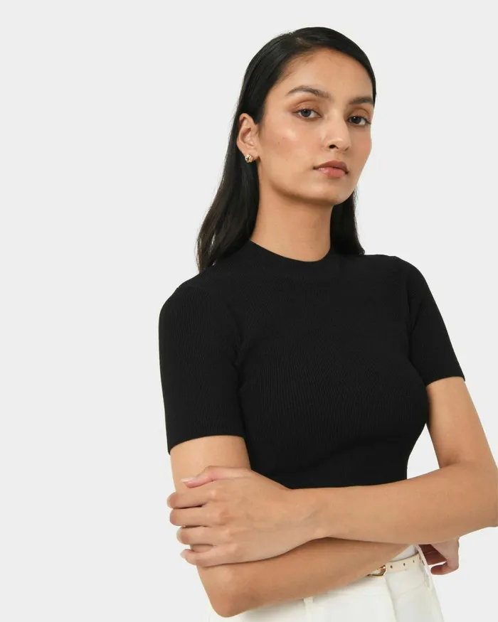 Forcast Murphy Crop Knit Top Camelivoryblack Women TShirts and Tops