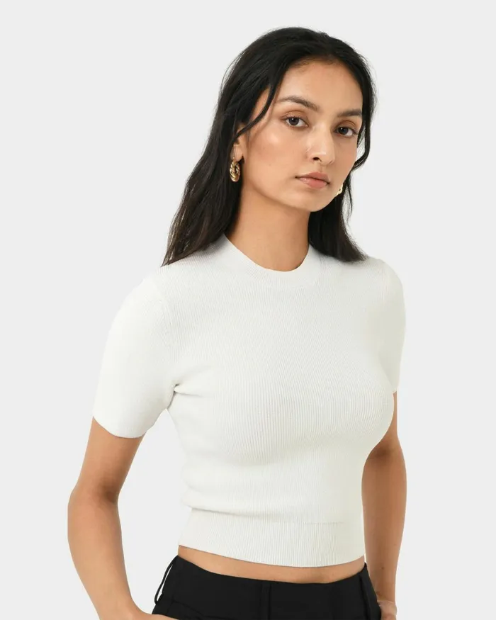 Forcast Murphy Crop Knit Top Camelivoryblack Women TShirts and Tops