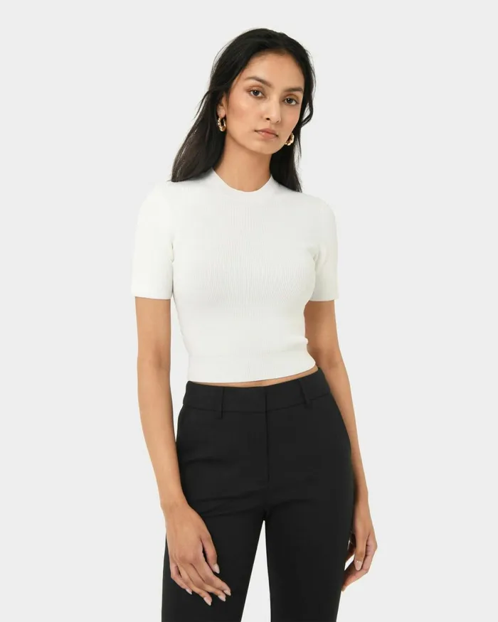 Forcast Murphy Crop Knit Top Camelivoryblack Women TShirts and Tops