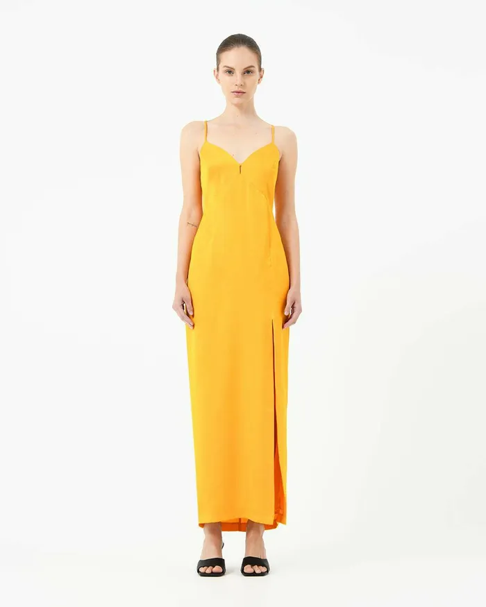 Forcast Muse Backless Maxi Dress Golden Yellownavy Women Maxi Dresses