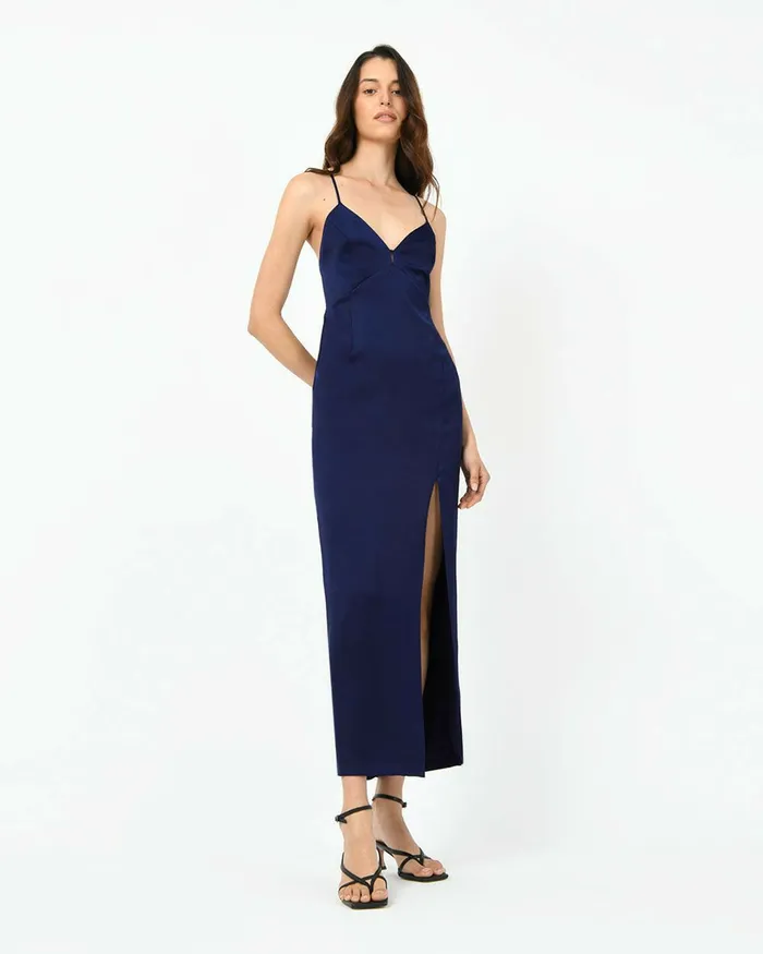 Forcast Muse Backless Maxi Dress Golden Yellownavy Women Maxi Dresses
