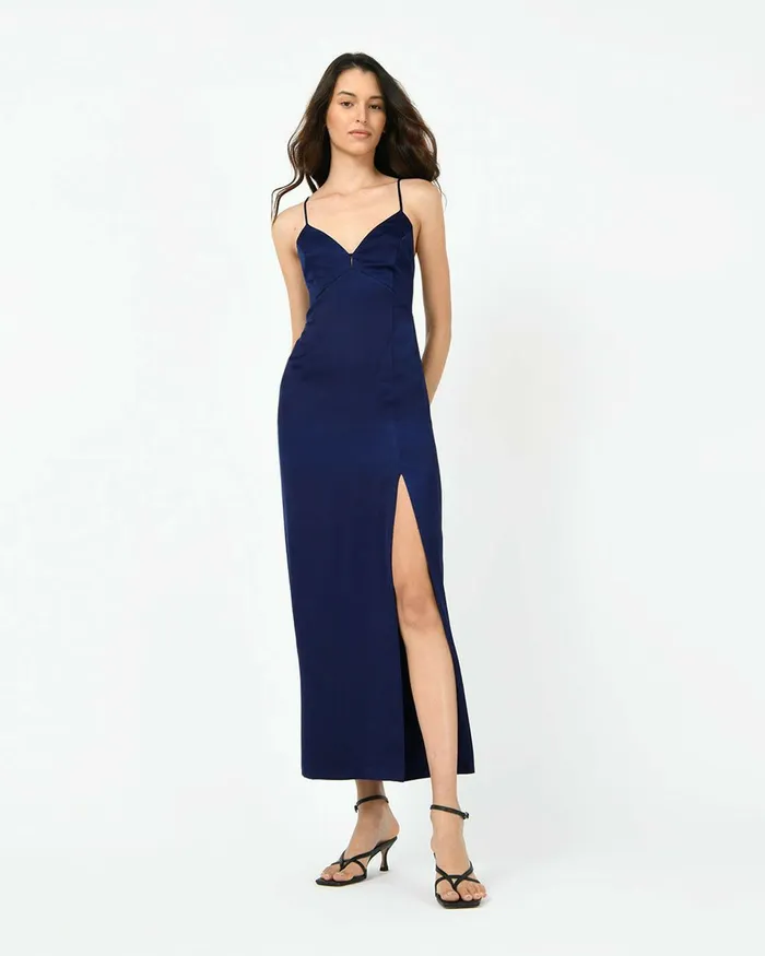 Forcast Muse Backless Maxi Dress Golden Yellownavy Women Maxi Dresses