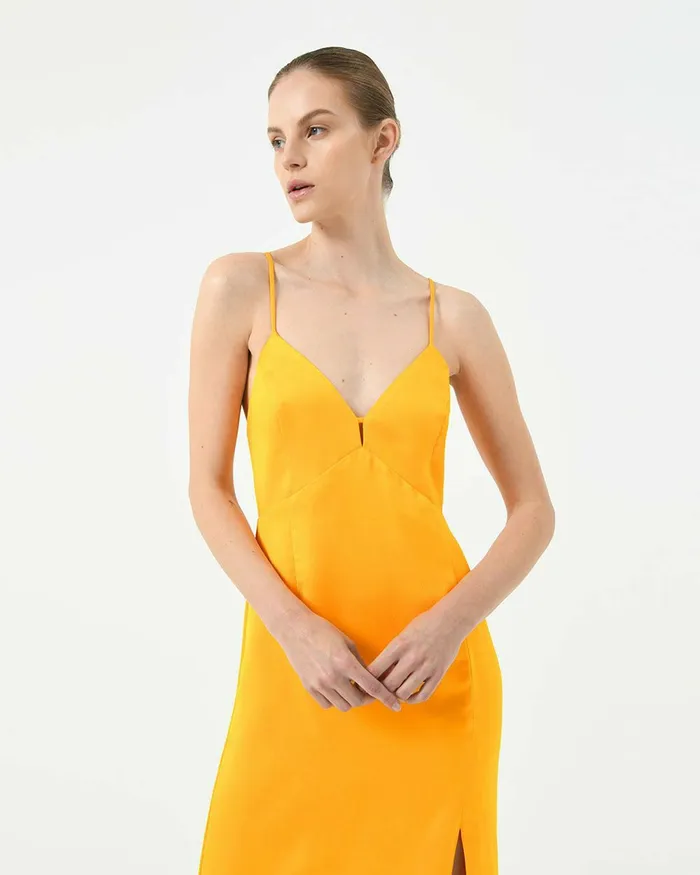 Forcast Muse Backless Maxi Dress Golden Yellownavy Women Maxi Dresses