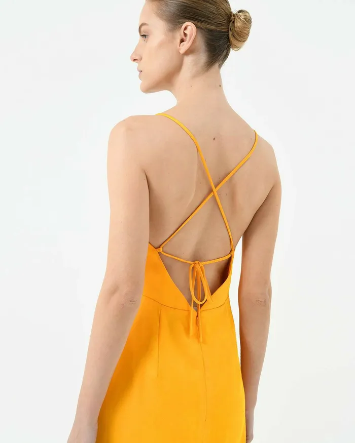 Forcast Muse Backless Maxi Dress Golden Yellownavy Women Maxi Dresses