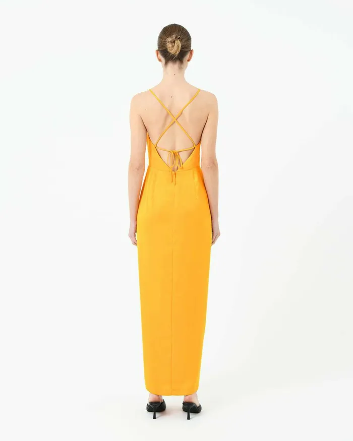 Forcast Muse Backless Maxi Dress Golden Yellownavy Women Maxi Dresses
